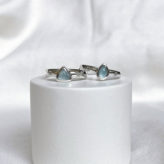 Aliança com Água-marinha Gota e Diamantes